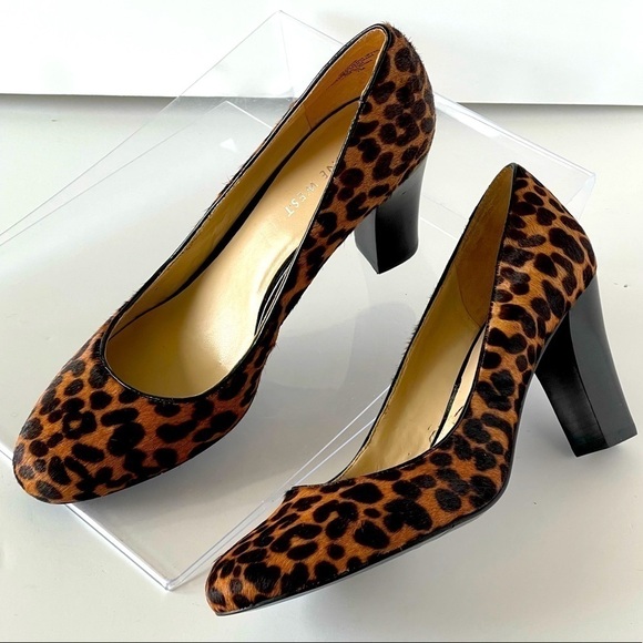 Nine West Heels Leopard Cow Leather Heels Pumps Block Heel Gilyanr, Sz 7M - Picture 3 of 9